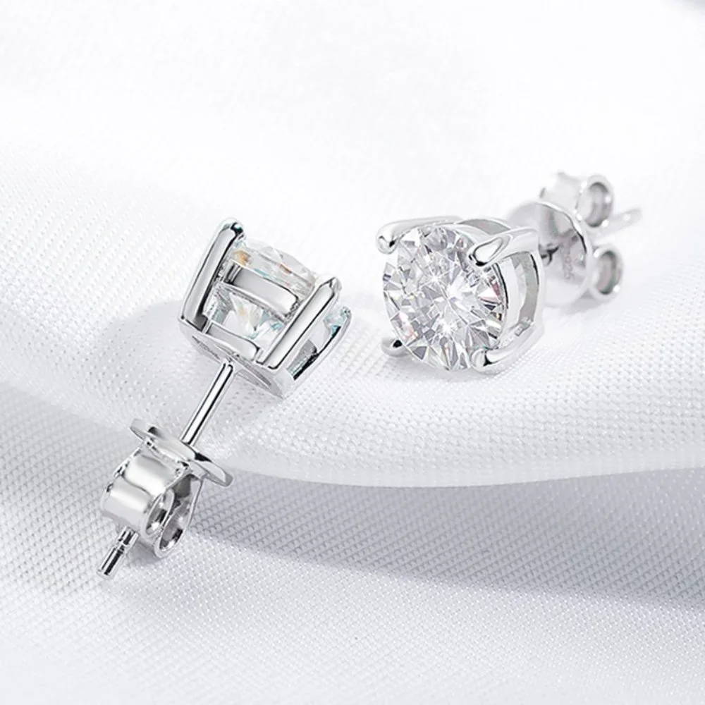 Certified 2ct. t.w. Moissanite Diamond 4 Prone Solitaire Stud Earrings NEW